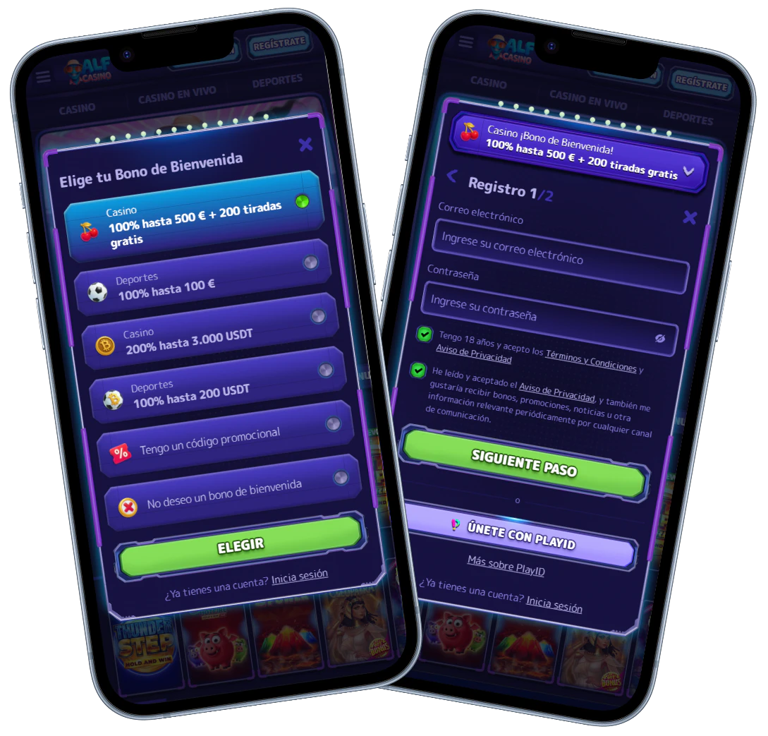 Registro y acceso a la cuenta en Alf Casino